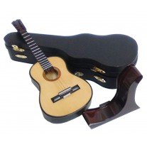 Guitarra española Decorativa Miniatura en Madera, 19 centimetros. con Estuche y Soporte 